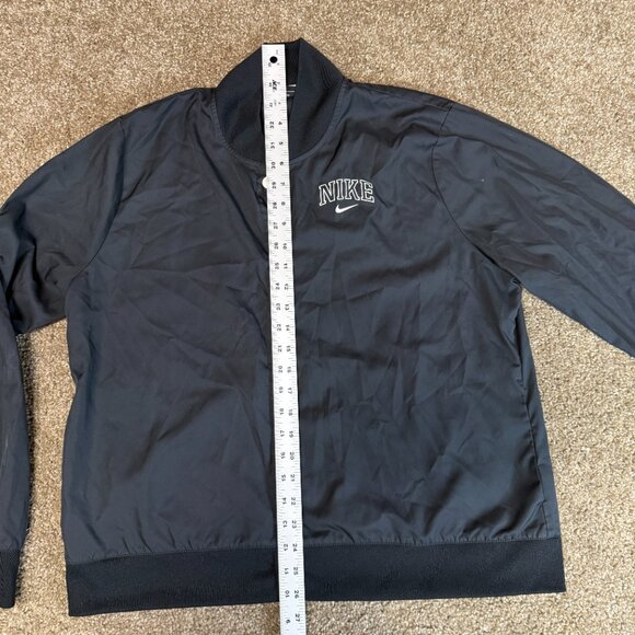 Nike Sportswear Varsity Jacket Women XL Black Stretch Swoosh Nylon Snap Button - Picture 9 of 14